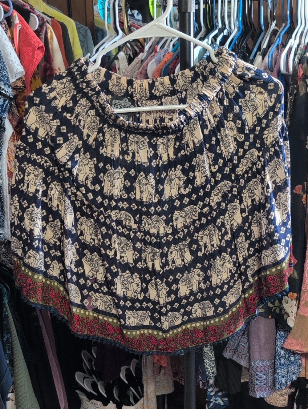 Angie Navy & Cream Elephant Print Skirt NWOT